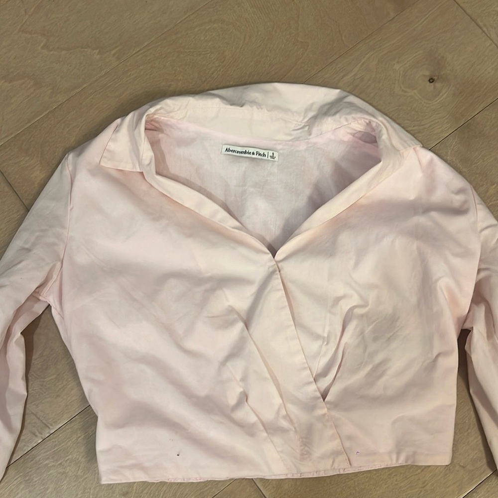 A&F long sleeve collar neck pink crop top